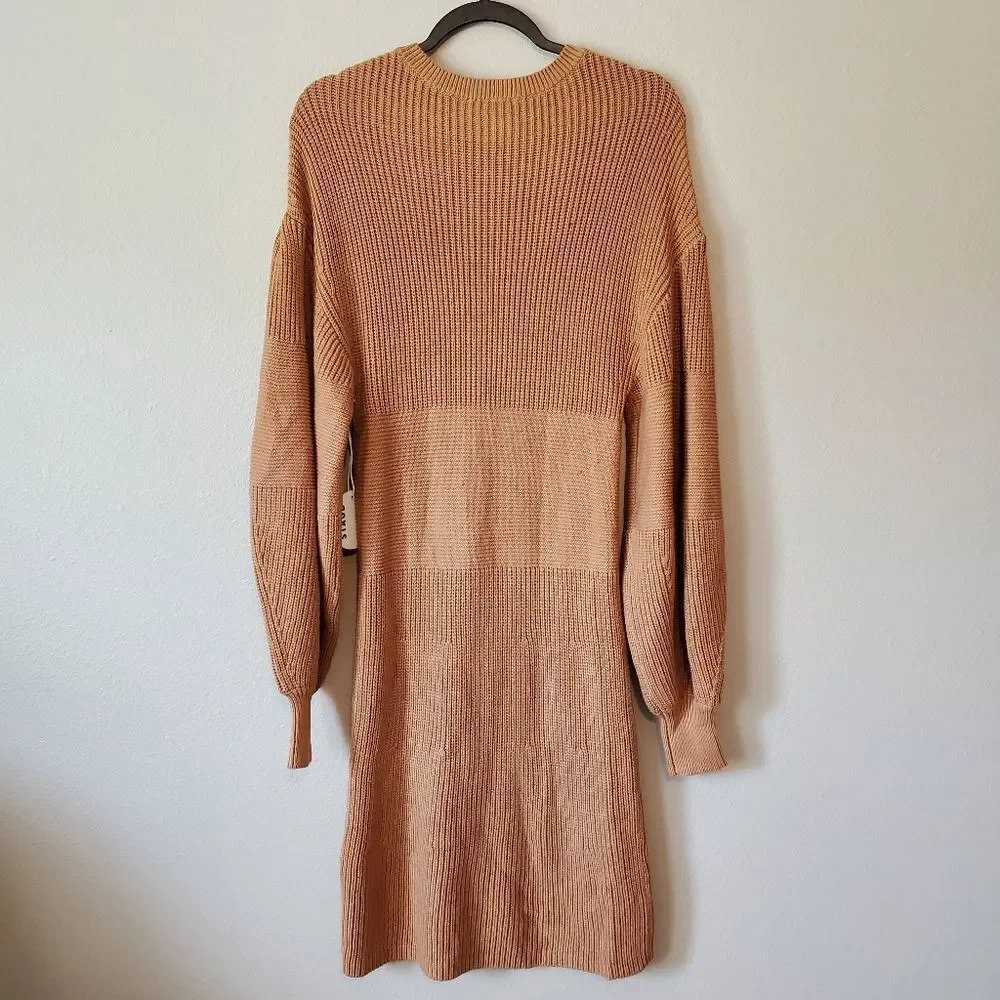NEW STAUD Marylebone Camel Tan Long Sleeve Knit Sweater Dress Size Large - Picture 7 of 10